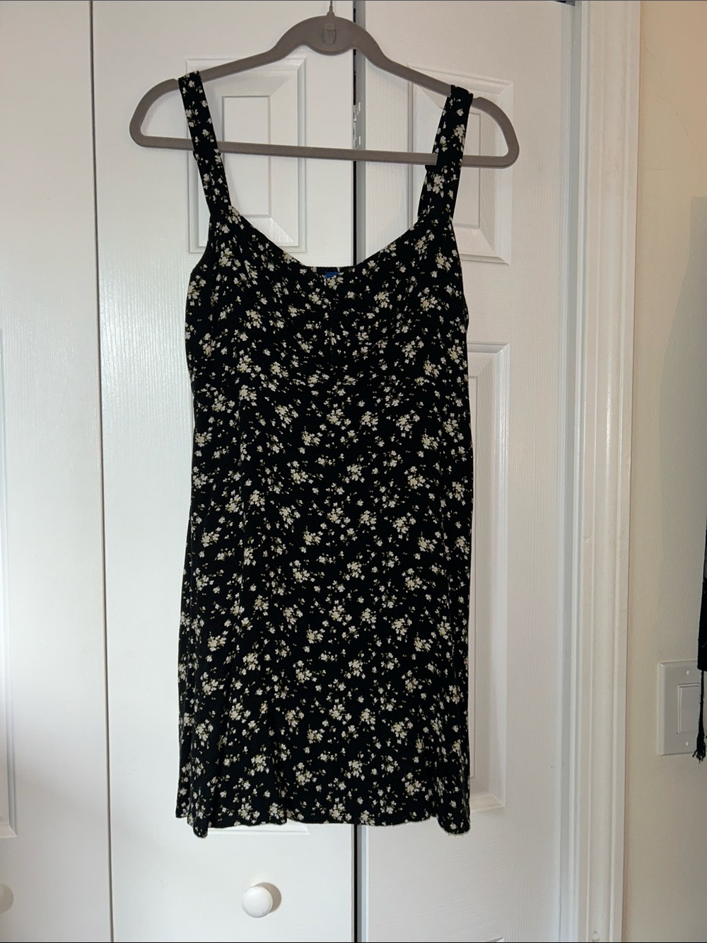Old Navy Black Mini Dress with Cream Floral Print